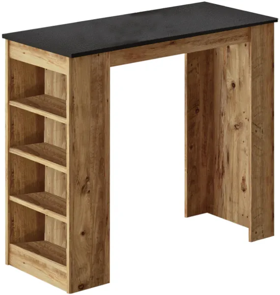 NORDVÄRK ST1 tavolo bar, con 3 ripiani - melaminico naturale e nero (120x51,6)