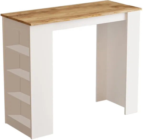 NORDVÄRK ST1 tavolo bar, con 3 ripiani - melaminico bianco e naturale (120x51,6)