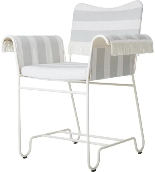 Sedia da pranzo da esterno Gubi Tropique con frange Bianco/Leslie Stripe 20