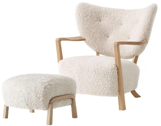 &Tradition Wulff ATD2 Poltrona in pelle di pecora Moonlight/Rovere Incl. Pouf ATD3