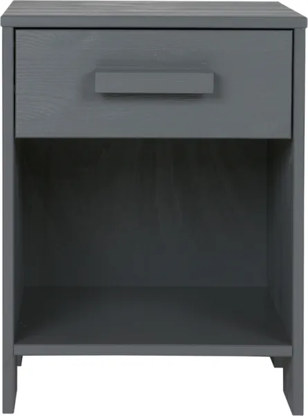 Dennis, Comodino con cassetto, grigio scuro, H52x36x39 cm, pino
