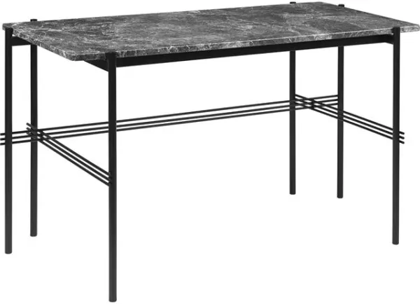 GUBI TS Scrivania 120 x 60 cm con Base Nera e Piano in Marmo Grigio Emperador