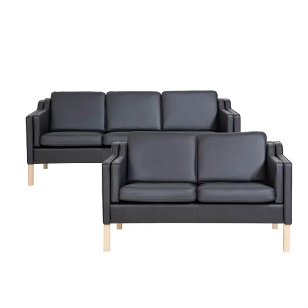 Set di divani Boston 2 + 3 pers. - Pelle nera