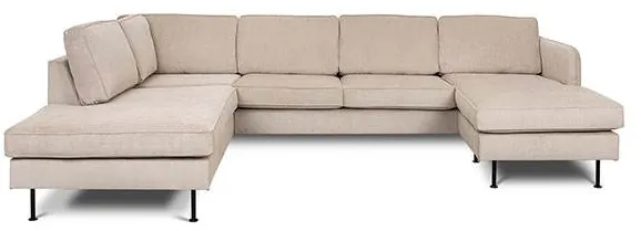 Divano Læsø con chaise longue e open-end - 288 x 210 cm - velluto beige
