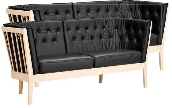 Set di divani Stouby Maria 2+3 pers. - faggio - pelle nera