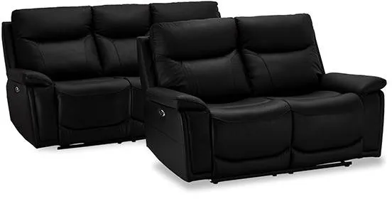 Set di divani Bremen in pelle nera - 2 + 3 posti.