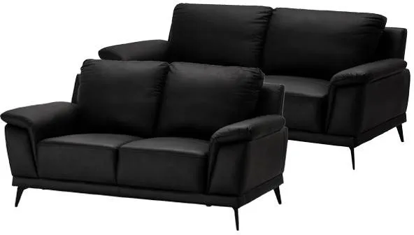Set di divani Dortmund in pelle nera - 2 + 3 posti.