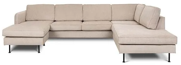 Divano Læsø con chaise longue e open-end - 288 x 210 cm - velluto beige - orientato a sinistra