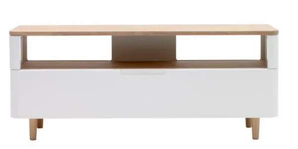 Mobile TV Grandeur, con 1 cassetto - MDF bianco e impiallacciatura di rovere oliato bianco/rovere (120x40)