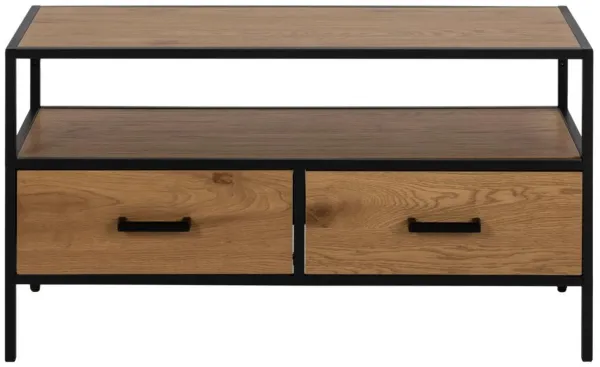 ACT NORDIC Seaford mobile TV, con 1 ripiano e 2 cassetti - melaminato rovere selvatico naturale e metallo nero (90x35)
