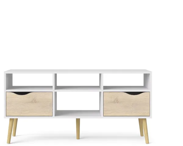 TVILUM Delta mobile TV - bianco/struttura di quercia, con 2 cassetti e 4 scomparti
