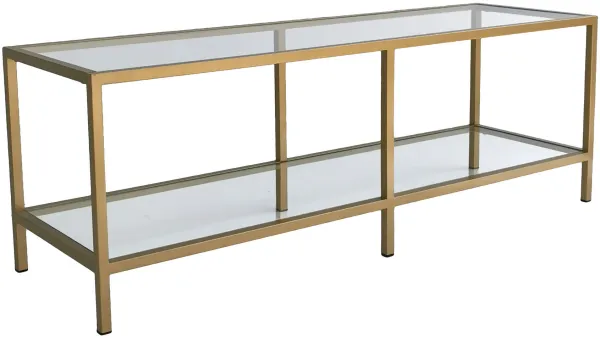 NORDVÄRK Basic mobile TV, con 1 ripiano - vetro e metallo dorato (130x40)